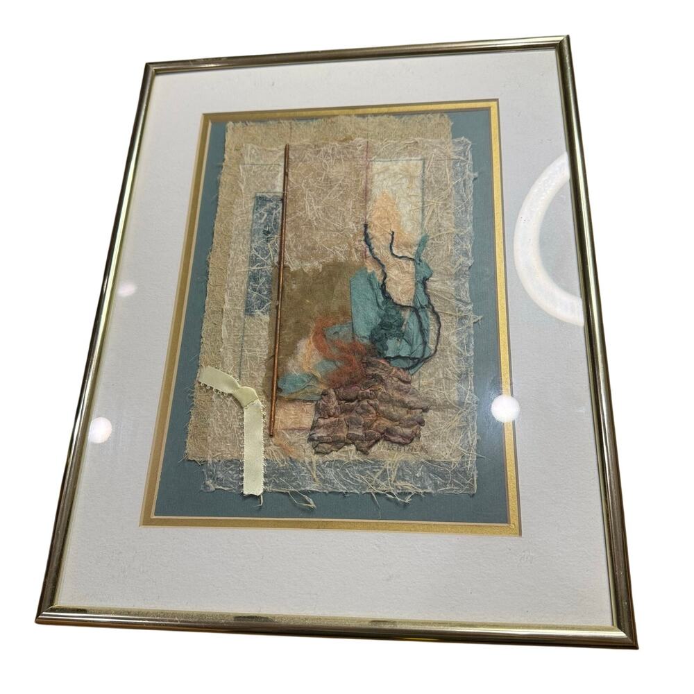 Vintage Mixed Media Abstract Art - Gold Framed 11x14 - Glued Paper Unique